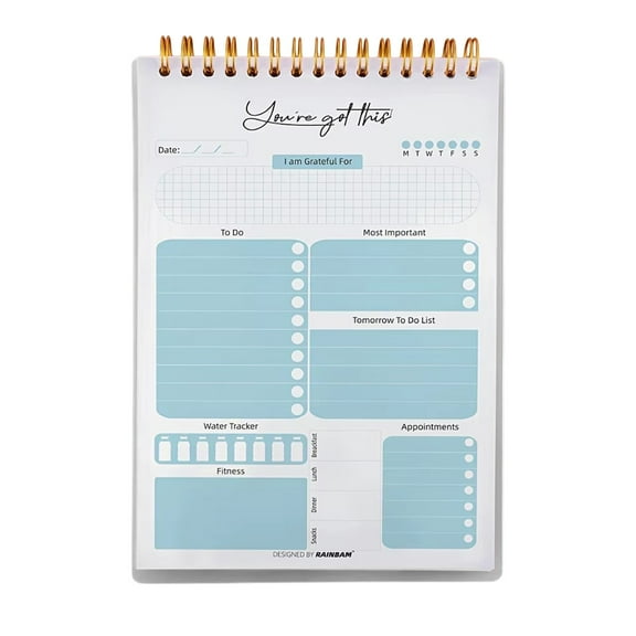 A5 Coil Planner with 50 Pages for Effective Daily Scheduling and Goal Tracking, Lays Flat for Easy Use, Matte Paper Prevents Ink Bleed, Multicolor Versatile Notebook