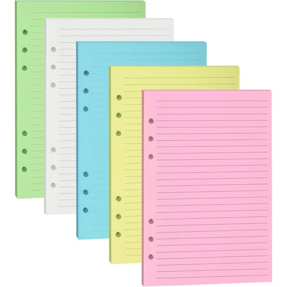 A5 Colorful Lined Filler Paper, 6-Hole Punched, 120GSM Loose-Leaf Paper and Planner Inserts for Notebooks, Journals, and Study Notes,50 Sheets/100 Pages