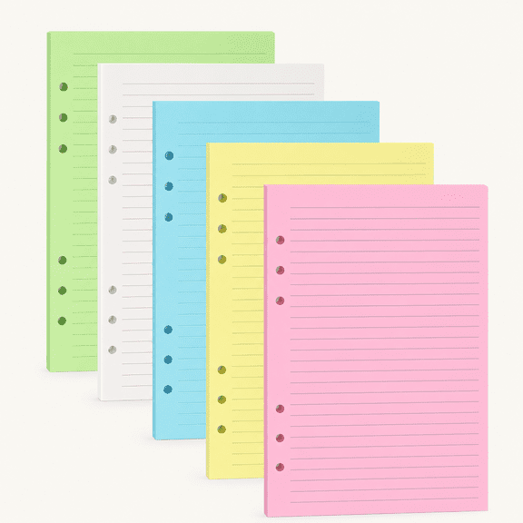 A5 Colorful Lined Filler Paper, 6-Hole Punched, 120GSM Loose-Leaf Paper and Planner Inserts for Notebooks, Journals, and Study Notes,50 Sheets/100 Pages