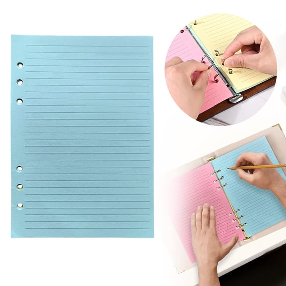 A5 Colorful Lined Filler Paper, 6-Hole Punched, 120Gsm Loose-Leaf Paper and Planner Inserts for Notebooks, Journals, and Study Notes, 50 Sheets/100 Pages (Blue)