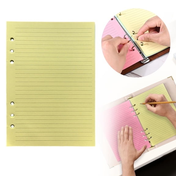 A5 Colorful Lined Filler Paper, 6-Hole Punched, 120Gsm Loose-Leaf Paper and Planner Inserts for Notebooks, Journals, and Study Notes, 50 Sheets/100 Pages (Yellow)