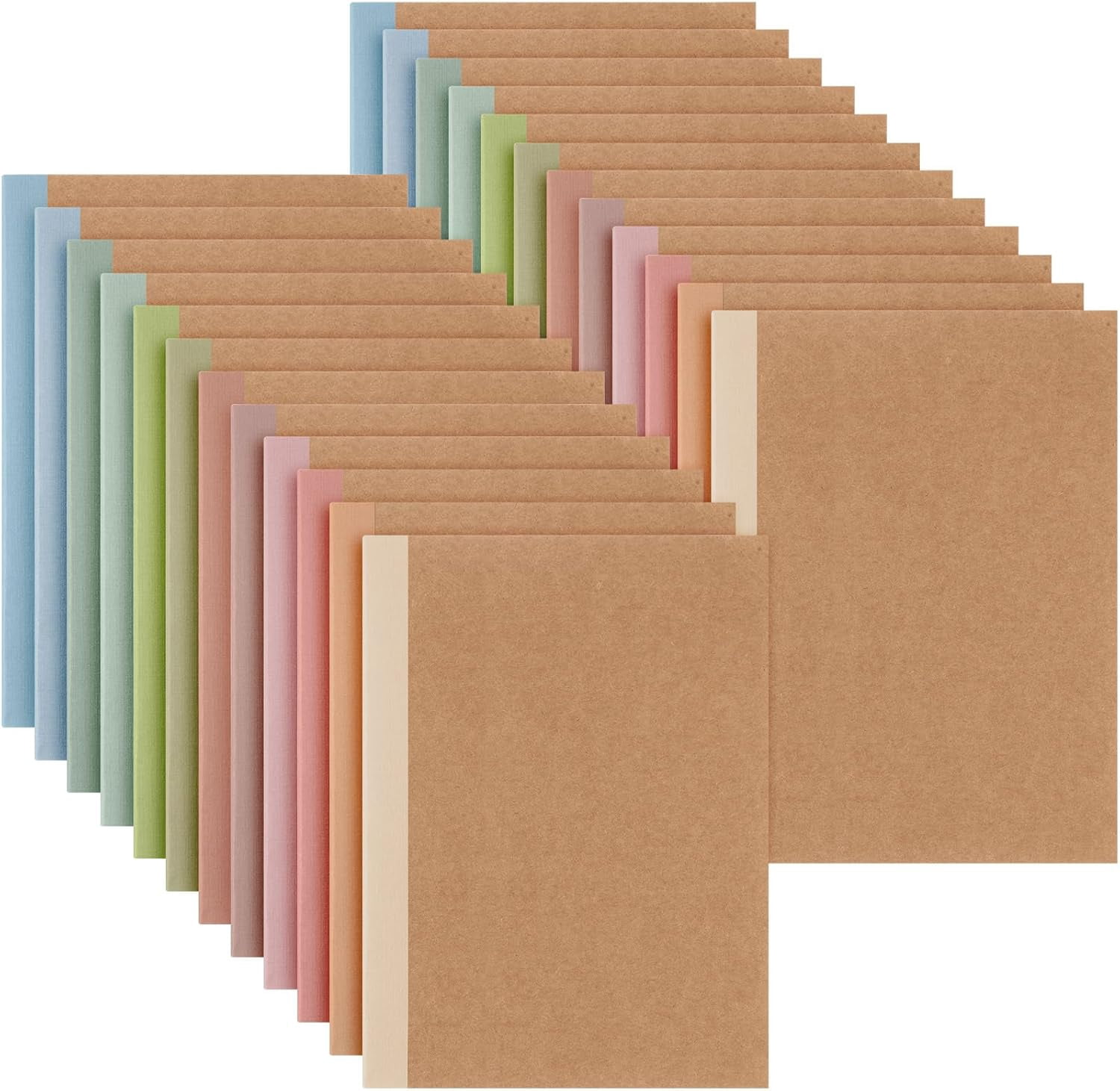 A5 Composition Notebook Journals 8 x 5.75 in College Ruled Kraft Notebooks with Rainbow Spines Small Lined for Office Home(Light Color,24 Pcs)
