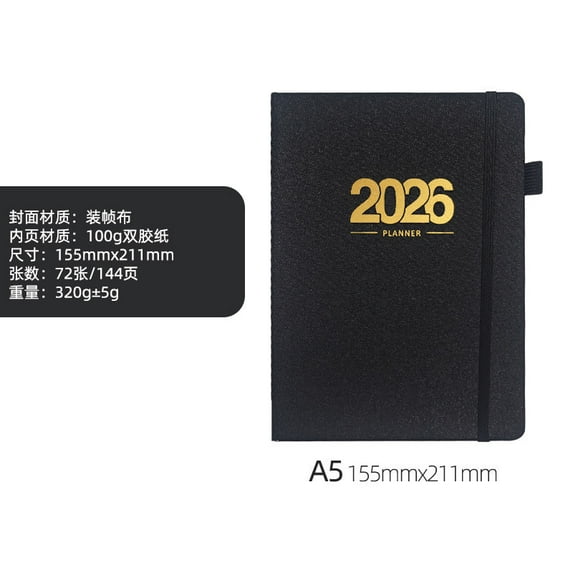 A5 Daily Planner Notebook with Organized Layout, High-Quality Paper, Perfect for School, Office and Travel Journaling to Boost Productivity and Efficiency, Black