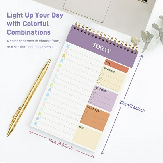 A5 Daily Planner Notebook | Undated Coil-Bound Schedule Organizer Notepad | Portable To-Do List Journal with Sticky Notes | Productivity Pad | 52 Sheets | 8.66x5.51in | Multiple Colors | 1 Pack