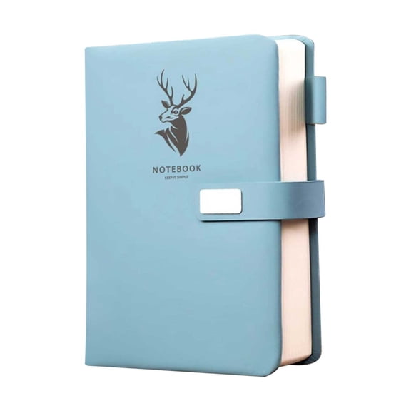 A5 Deer-Embossed Leather Notebook, 180° Flat-Lay Business Notepad Journal Diary with Built-in Bookmark for Daily & Office Supplies