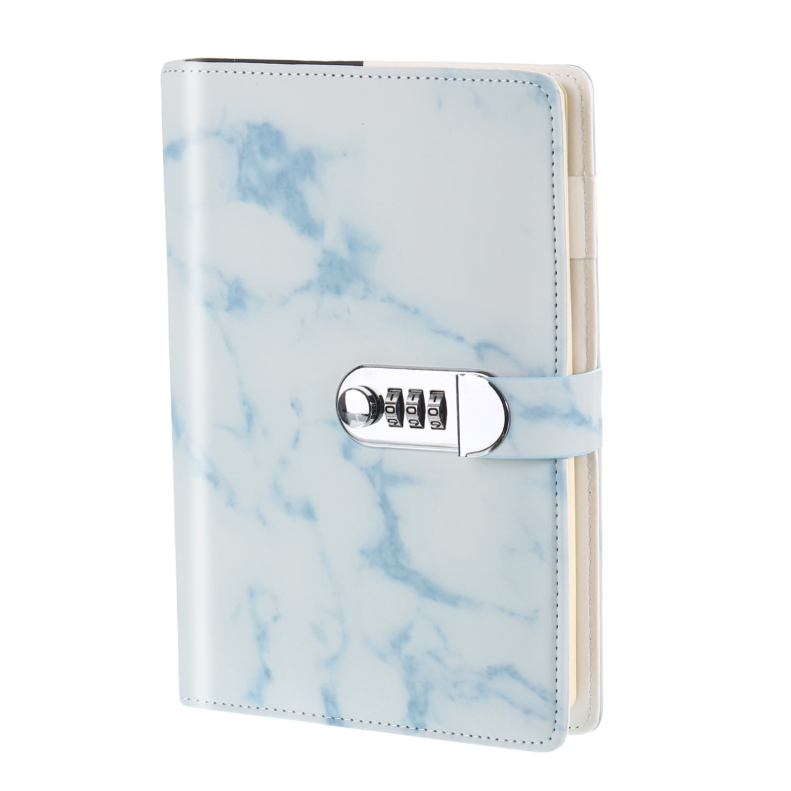 Uxcell A5 Diary with Lock, Journal with Lock Cute Journaling Leather Notebook Journal Marble Diary, Blue
