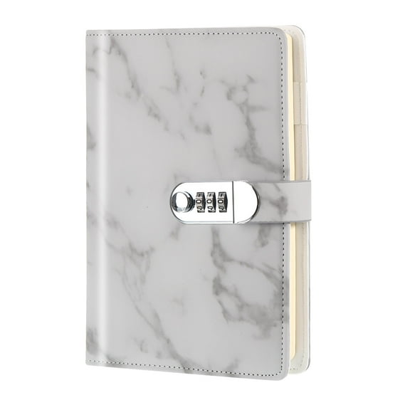 Uxcell A5 Diary with Lock, Journal with Lock Cute Journaling Leather Notebook Journal Marble Diary, Grey