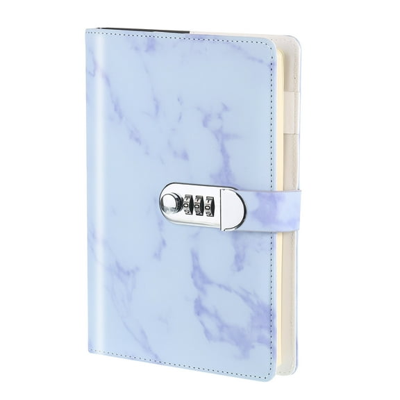 Uxcell A5 Diary with Lock, Journal with Lock Cute Journaling Leather Notebook Journal Marble Diary, Purple