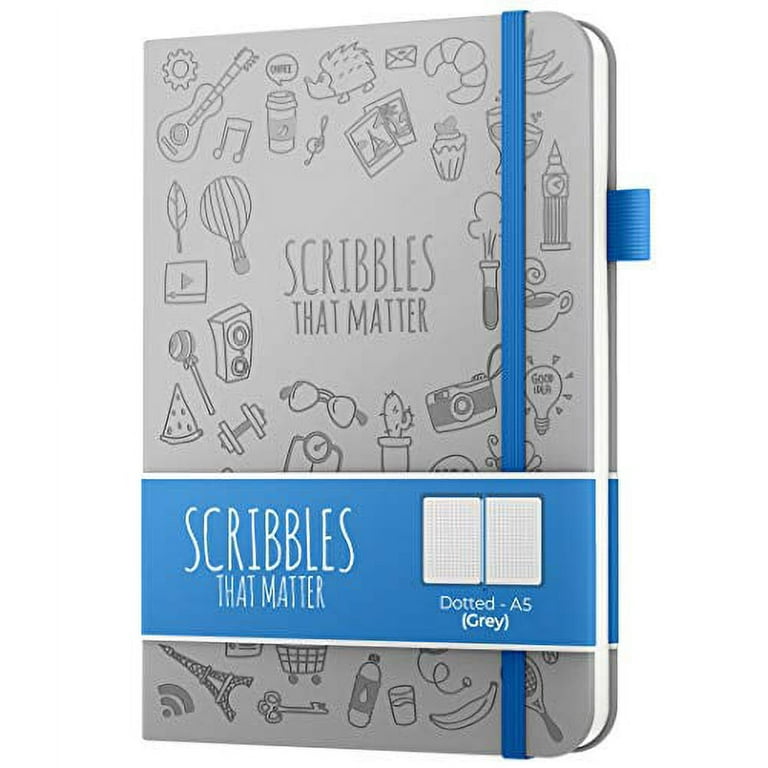 A5 Dotted Journal (160gsm) by Scribbles That Matter - Bullet Bujo Journal  Dot Grid Notebook - No Bleed Thick Fountain Pens Friendly Paper - Hardcover  with Large Inner Pocket - Iconic Version - Grey 