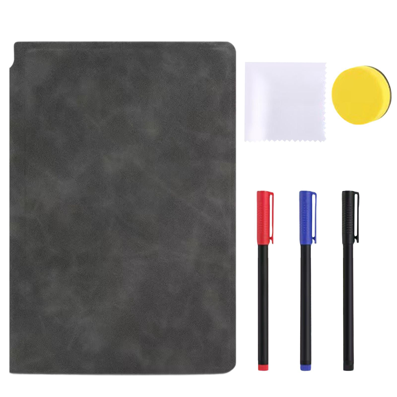 Notebook Eraser A5 Erasable Whiteboard Notebook Set, Gray-Black, 1 Notebook with 3 Pens ...