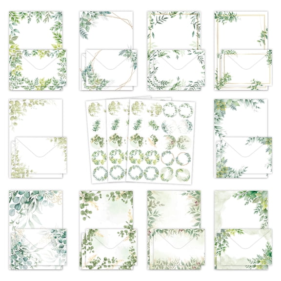 A5 Eucalyptus Stationery Set 160 Pcs, Minimalist Aesthetic Letter Writing Paper & Envelopes, Blank Botanical Design for Wedding Invitations, Thank You Cards, Rustic Party Supplies