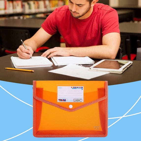 A5 Expanding File Folder,Plastic Envelope Organizer with Snap Closure and Pocket for Document Storage,Assorted Colors,Orange,1PC