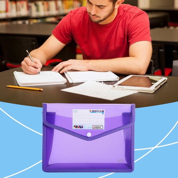 A5 Expanding File Folder,Plastic Envelope Organizer with Snap Closure and Pocket for Document Storage,Assorted Colors,Purple,1PC
