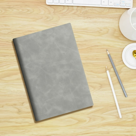 A5 Faux Leather Softcover Notebook, 180° Lay Flat Thread-Locked Binding - 80g Smooth Writing Paper, 6 Colors, for Office, Journal Gray