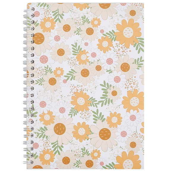 A5 Floral Notebook Blank Spiral Notebook 8.3x6in Flower Spring Daisy No Line Loose-Leaf Plain Wirebound Plastic Cover Unlined Journals for Sticker Collecting Holder Keeper Accessories Labels