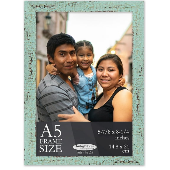 A5 Frame Green Rustic Farmhouse 6x8.25 Frame - Shabby Chic Wood A5 Picture Frame, UV Acrylic