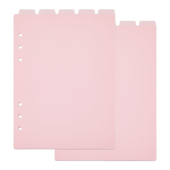 A5 Frosted Plastic Discbound Notebook Index Divider Sheets 6 Holes Tab Divider for Binder Rectangle Pink 219x148x0.3mm Hole: 6mm 5 sheets/set
