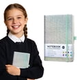 thumbnail image 1 of A5 Glitter Hardcover Dotted Notebook, 8.5x5.7 Inch Lined Journal Notebook, Lay-Flat Binding Elastic Band & Pen Loop, 192 Pages, 80 GSM Thick Paper, Green Sparkle Cover for Office & Daily Use, 1 of 7