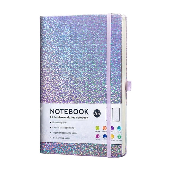 A5 Glitter Writing Notebooks,Lined Journal Notebook A5 Notepad for Women,Heavy-Duty Glitter Laser Diary College Ruled Hardcover Notebook for Work,Note Taking,Business,5.83x8.27 inch (Purple)