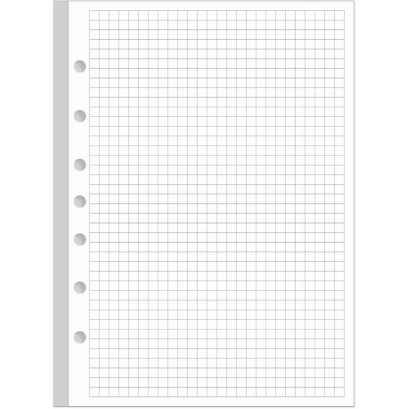 A5 Grid Refill Paper, 7-Hole Graph Paper, 100Sheets / 200Pages Loose-Leaf Grid Paper, 100gsm White Paper, 5.8" x 8.3 "