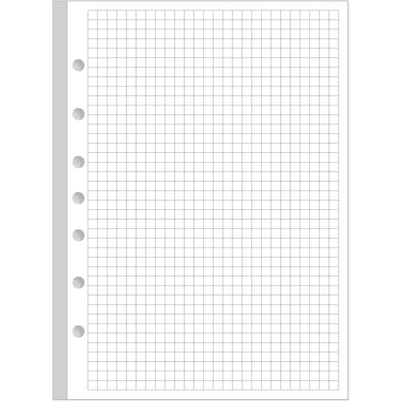 100 Sheets A5 7-Hole Grid Refill Paper, 5.8x8.3 Inch 100gsm White Loose-Leaf Graph Paper for Notebooks and Planners