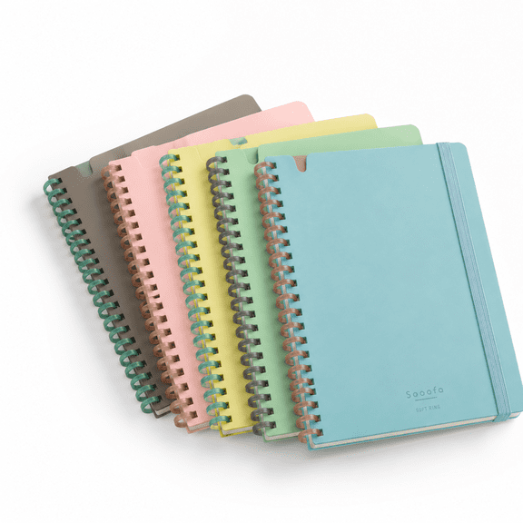 A5 Grid Ruled Soft Ring Notebook, Set of 5 with Elastic Closure and Clear Pocket