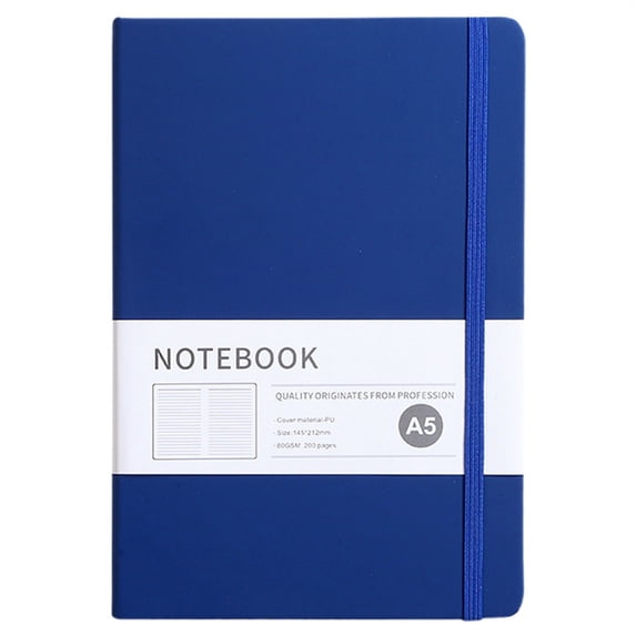 A5 Hardcover Leather Notebook With Wide Ruled Pages And Lay-Flat Design For Work Journaling - Blue