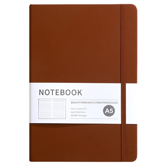 A5 Hardcover Leather Notebook With Wide Ruled Pages And Lay-Flat Design For Work Journaling - Brown