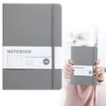 thumbnail image 1 of A5 Hardcover Leather Notebook With Wide Ruled Pages And Lay-Flat Design For Work Journaling - Gray, 1 of 9