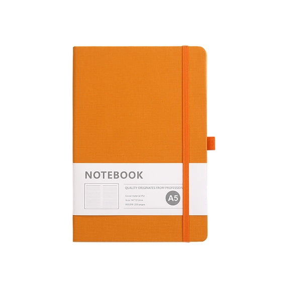 A5 Hardcover Lined Journal Notebook with Elastic Closure and Pen Loop for Office Meetings, Daily Planning and Travel, Orange