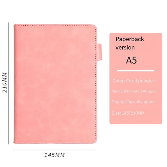 A5 Hardcover Notebook, 200 Pages Lined Journal, PU Leather Writing Notepad, Coral Pink, 1 Pack