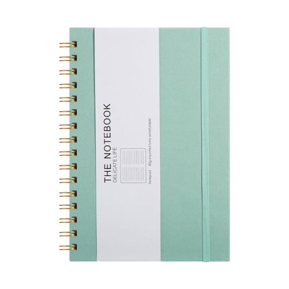 A5 Hardcover Notebook, Green Wire-O Bound Journal with Elastic Band, Thick Paper Notebook for Work, School, Bullet Journal, Daily Planning, Sketching, and Note Taking, 200 Pages