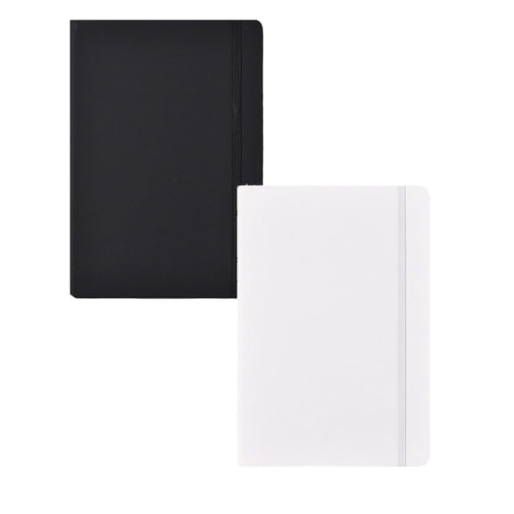 A5 Hardcover Notebook With Pen Loop, Slim Lightweight Design For Purse And Travel, College Ruled Petite Memo Journal For Daily Note Taking (Black*1+White*1)