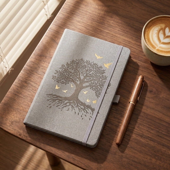 A5 Hardcover Tree Bird Embossed Notebook with Elastic Elegant Lined Journal