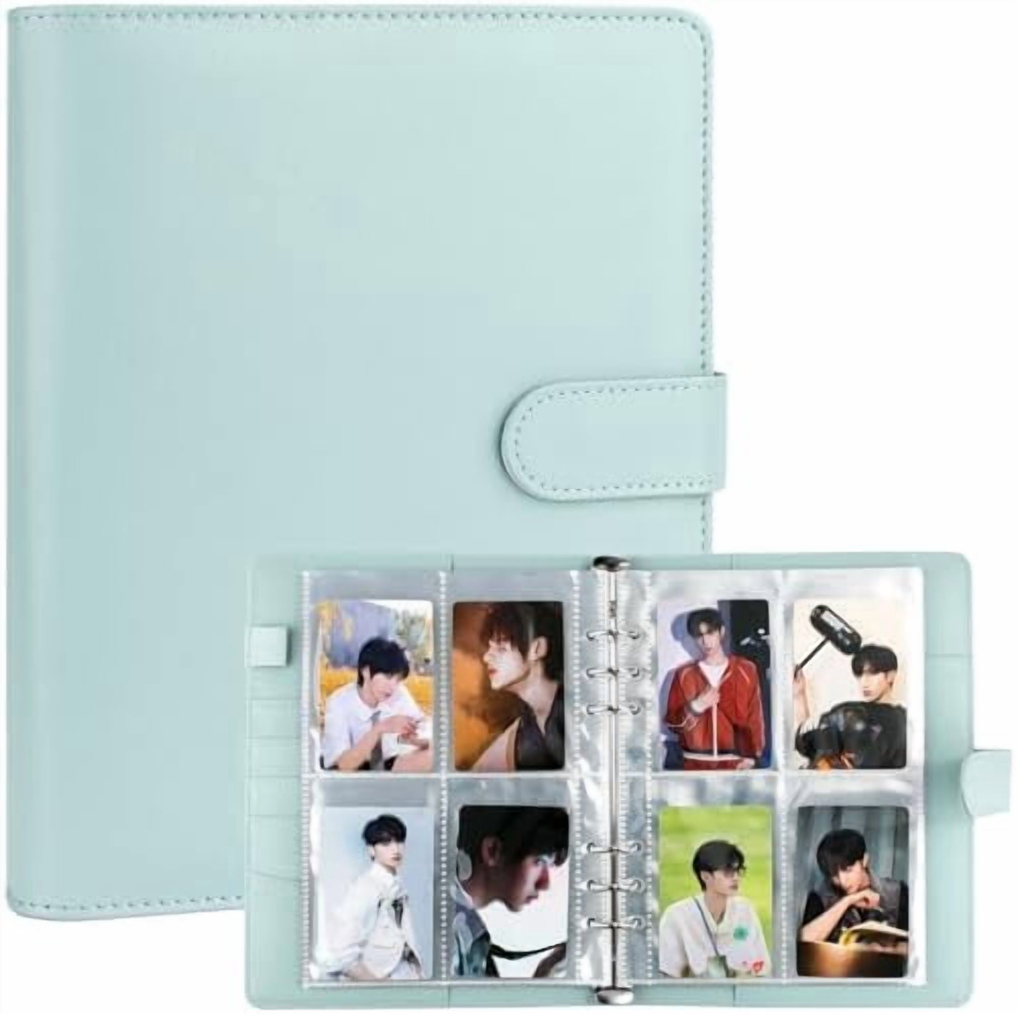 A5 Kpop Photocard Binder, 6 Ring Binder Album with 200 Card Slots, PU Leather Binder Cover with Magnetic Buckle Closure for Organizing Trading Cards - Blue