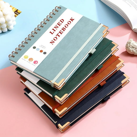 A5 Leather Coil-Bound Notebook, 80 Sheets, Horizontal Lined, Thick Paper, Faux Leather Cover, Portable Student Notepad, 8.3 x 5.9 in, Multiple Colors