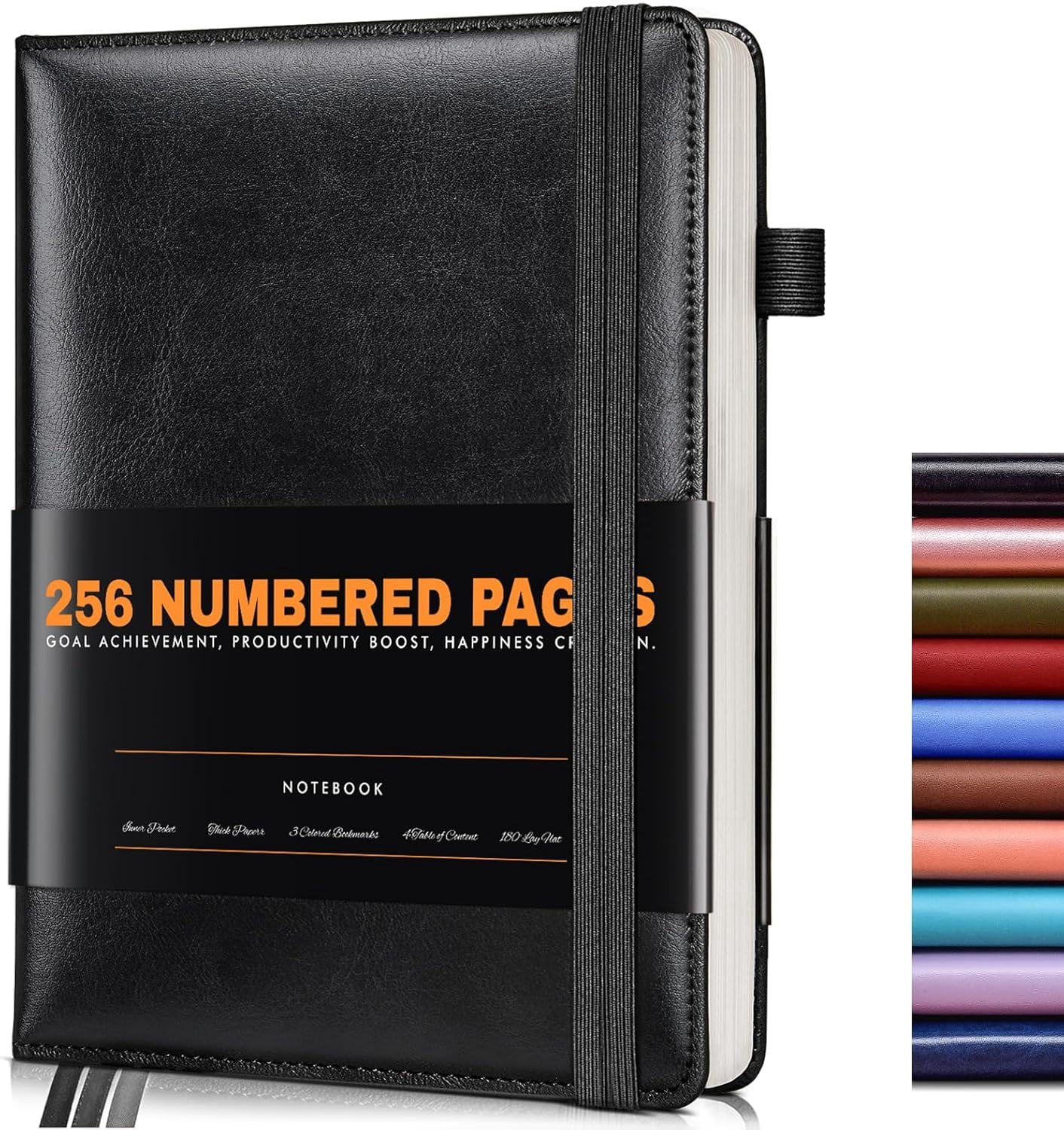 A5 Leather Hardcover Journal, 5.75"×8.38", 256 Numbered Pages, College Ruled Notebook for School, Work & Business, Black