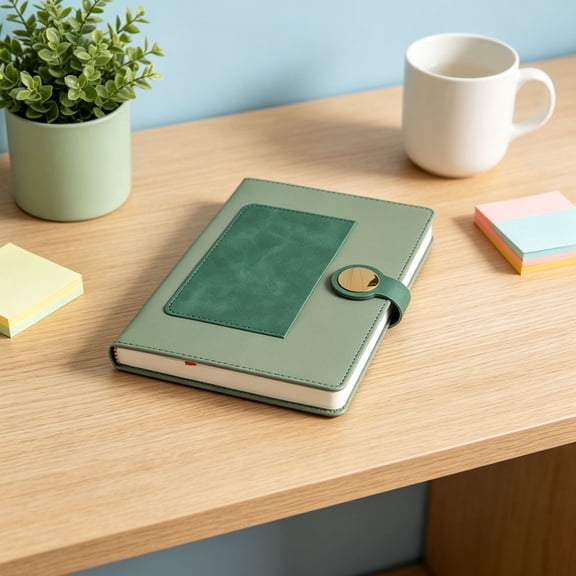 A5 Leather Journal Notebook 128 Sheets, Thick Lined Acid-Free Paper, PU Cover with Metal Buckle Closure and Bookmark, Perfect for Meeting Notes Creative Journaling, Green, By Harlik