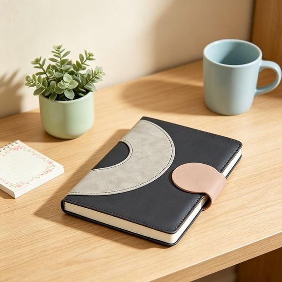 A5 Leather Journal Notebook 170 Pages Lined Notepad with Magnetic Closure Stationery Supplies - Black