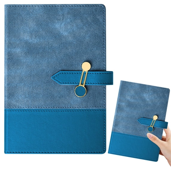 A5 Leather Journal Notebook Blue with Metal Buckle, Reusable Notebook A5 Lined Writing Diary, Executive Business Notebook, Professional Meeting Journal, Travel Planner, 224 Pages
