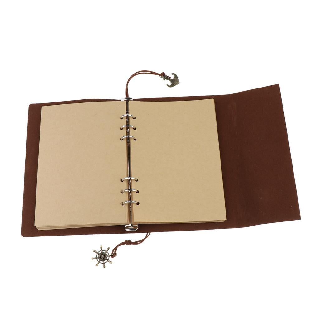 A5 Leather Journal Notebook Portable Loose Leaf Blank Notebook for Drawing, Diary Black