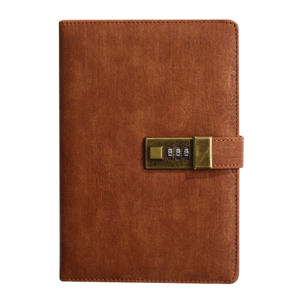 A5 Leather Journal with Lock 112 Pages, Vintage Locks Journal Password Notebook with Pen, Locks Diary Planner Organizer for Men and Women, brown