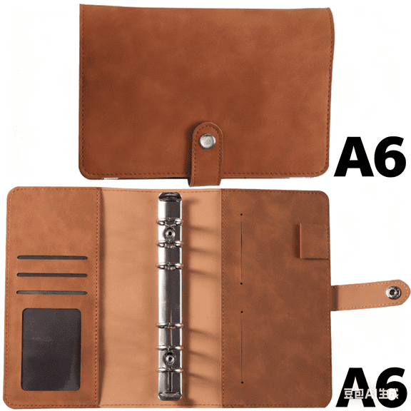 A6A6A6 Leather Notebook Binder,Refillable Loose-Leaf Organizer with Storage Pocket for Notes and Essentials,Dusty Pink,Amber brown,1PC