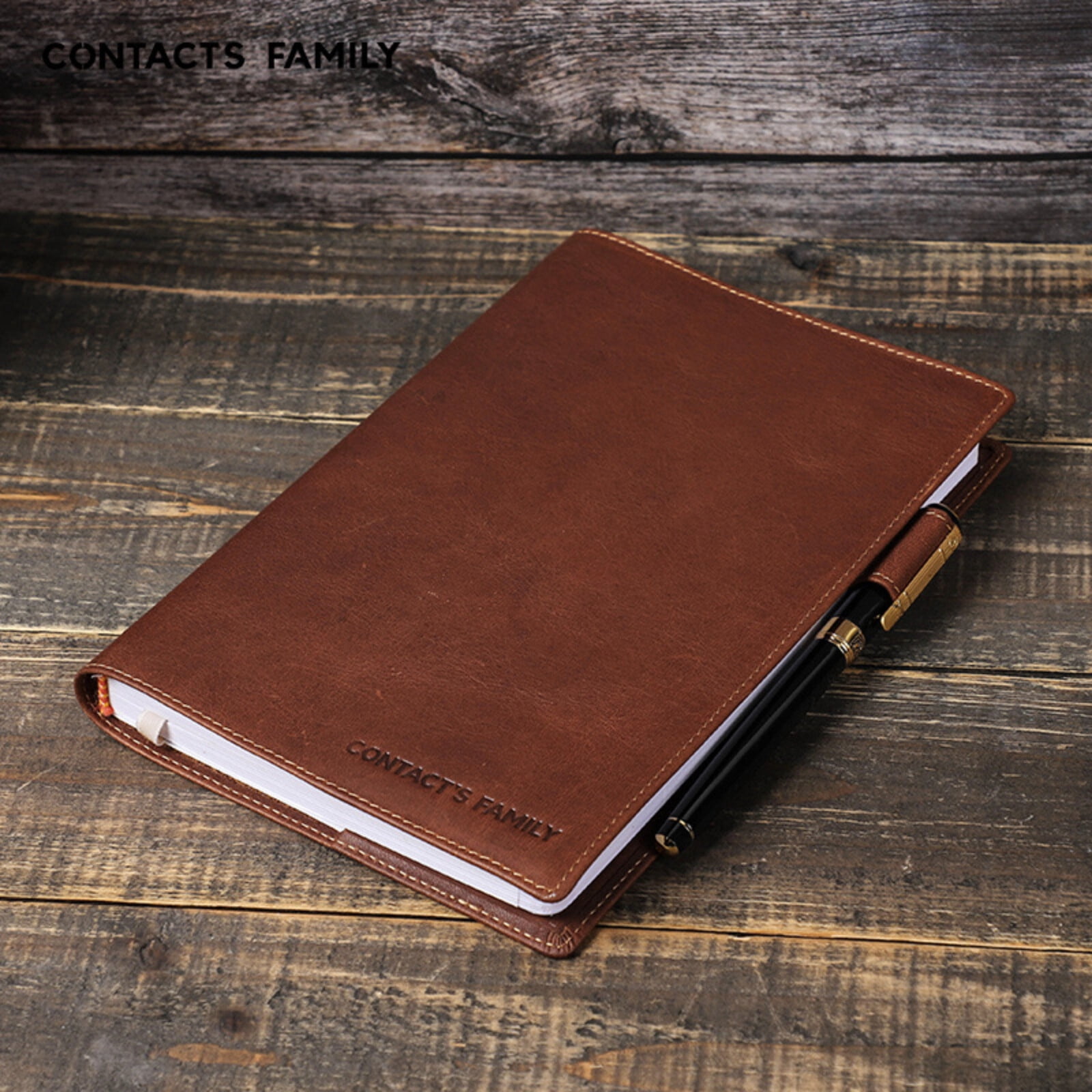 A5 Leather Notebook Cover with Pen Holder â Crazy Horse Vintage Cowhide Journal Case, Durable Handcrafted Refillable Sleeve for Travel, Office, Students & Writers