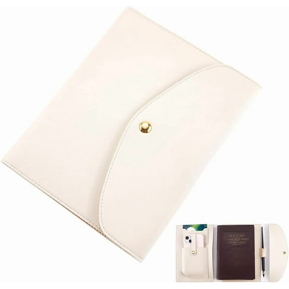 A5 Leather Notebook Cover with Card Slots Waterproof Beige PU Envelope Folder Business Briefcase Envelope Folder Leather Portfolio Organizer DIY