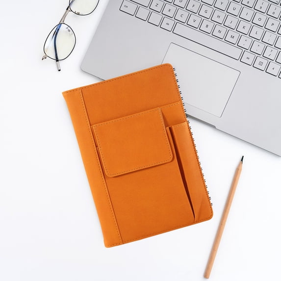 A5 Leather Notebook with Thick No-Bleed Paper, Pocket Cover and Bookmark Strap for Work, School and Daily Journal