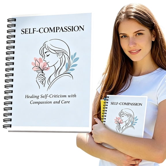 A5 Lined Journal Notebook, 50 Pages Light Blue Illustration Notebook with Self-Compassion Theme, 180° Flat Lay Bound Writing Journal, Thick No-Bleed Paper for Emotional Journaling & Self-Care