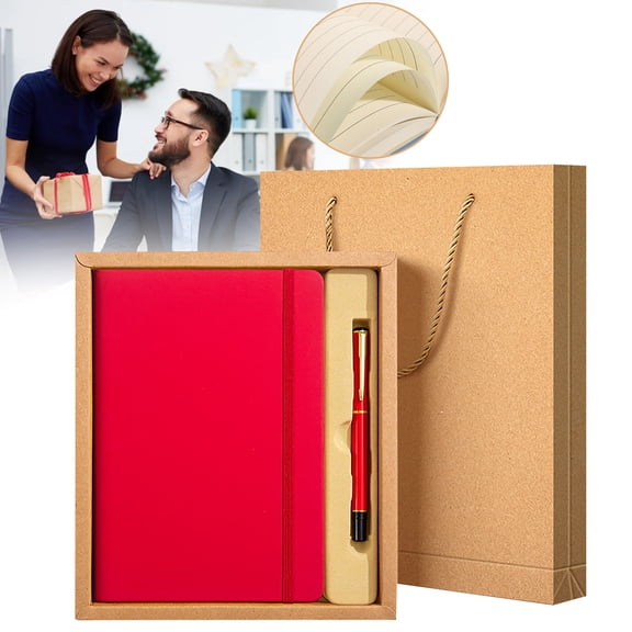 A5 Lined Journal Notebook, Hardcover Journal Set with Pen and Gift Box, 100 Sheets/200 Pages, Thick Ruled Paper Daily Diary for Men Women, Travel, Business, Work, Study, Writing, Red
