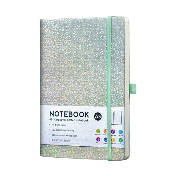 A5 Lined Journal Notebook – Silver Glitter Laser Hardcover, College Ruled Notepad for Women, Work Note Taking, Business, Journal for Women