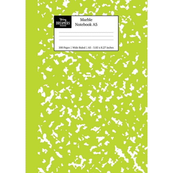 A5 Lined Notebooks: Marble Notebook A5: Green Marble Wide Ruled Journal (Paperback)